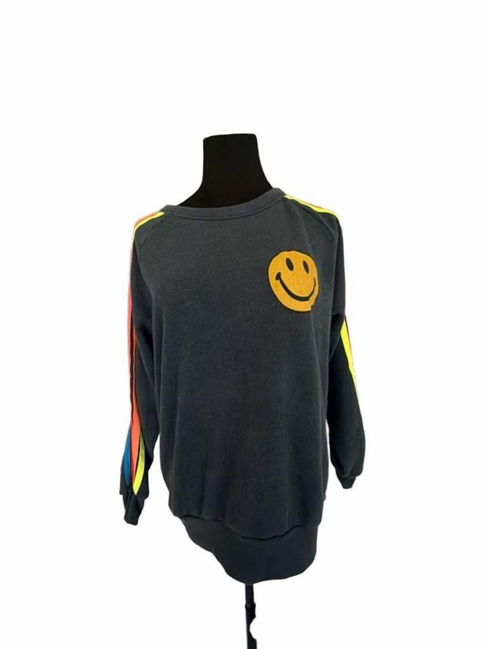 768 Aviator Nation Smiley Patch Sweatshirt Size M Charcoal